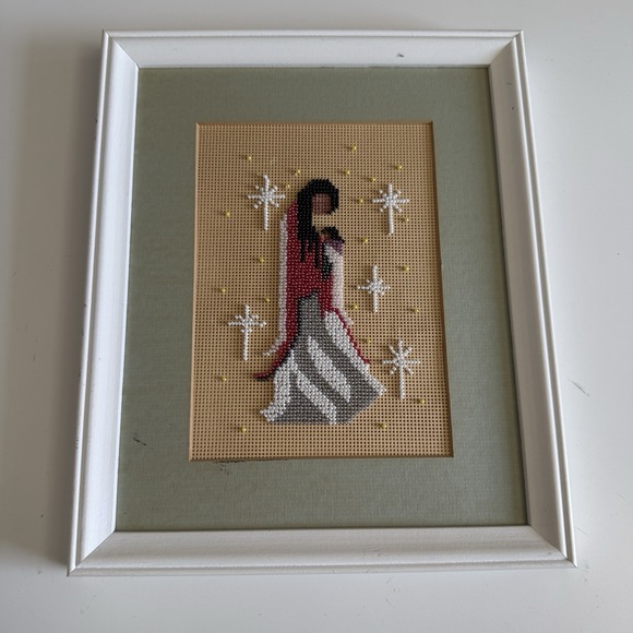 Handmade Framed Beaded Art Navajo Holding Child 9.5x11.5" Unfinished Needlepoint - Picture 1 of 12